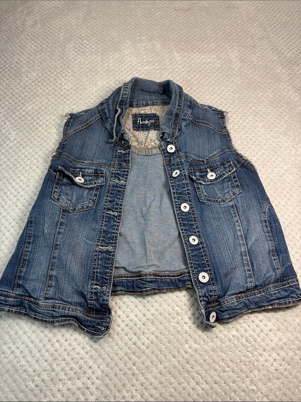 Amethyst Jeans Blue Denim Sleeveless Vest with White Buttons